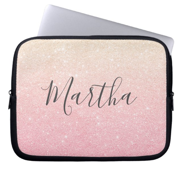 Elegant pretty girly gradient rose gold glitter laptop sleeve (Front)