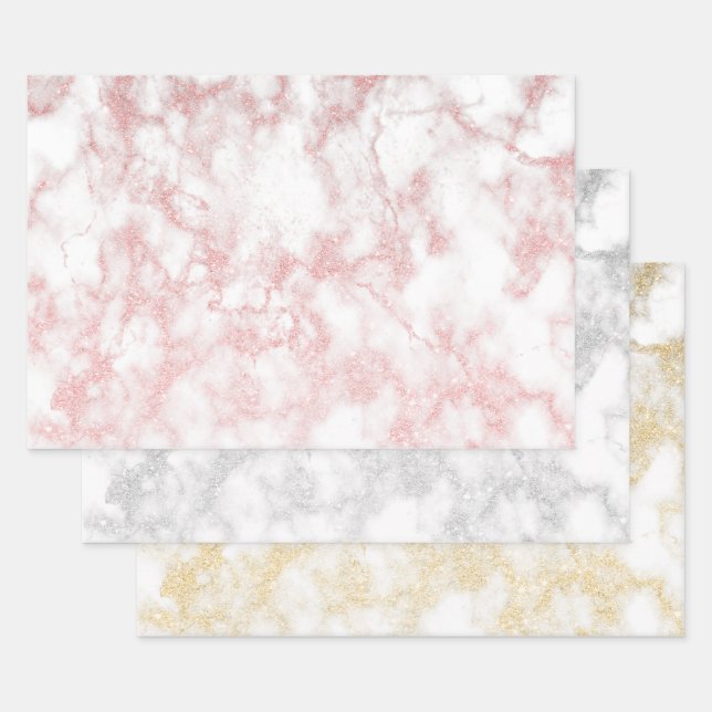 Elegant pretty glitter marble wrapping paper sheet (Set)