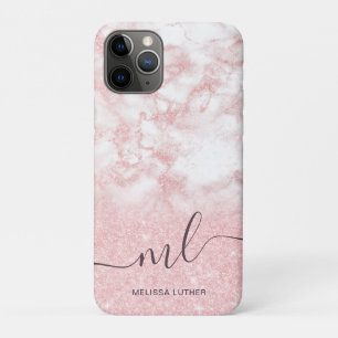 Elegant pretty gradient rose gold glitter marble iPhone 11 pro case