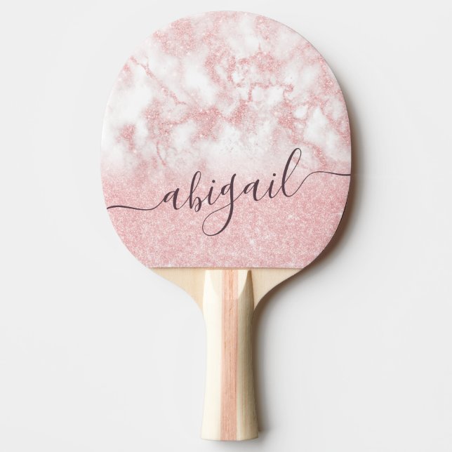 Elegant pretty gradient rose gold glitter marble ping pong paddle (Front)
