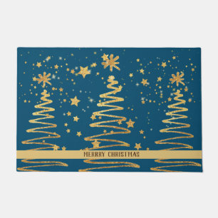 Elegant pretty modern gold tree luxury navy blue doormat