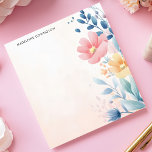 Elegant Pretty Pastel Floral Personalized Name Notepad<br><div class="desc">Add a touch of sophisticated beauty to your notes with this personalized notepad. A vibrant arrangement of pastel flowers and foliage creates an elegant sidebar design along the right edge. The soft, muted background complements the floral motif. Customize this notepad with your own text. Perfect for everyday notes, to-do lists,...</div>
