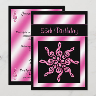 Elegant, Pretty Pink Circle Of Music 55th Birthday Invitation
