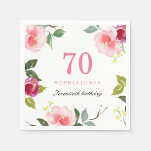 Elegant Pretty Pink Floral 70th Birthday Party Napkin
