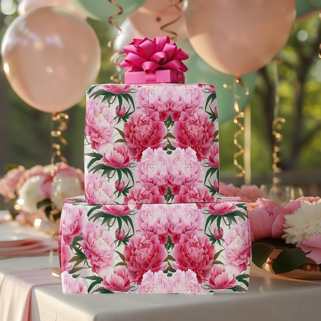 Elegant Pretty Pink Peonies Floral Holiday Wrapping Paper (Elegant Pink Floral Wrapping Paper)