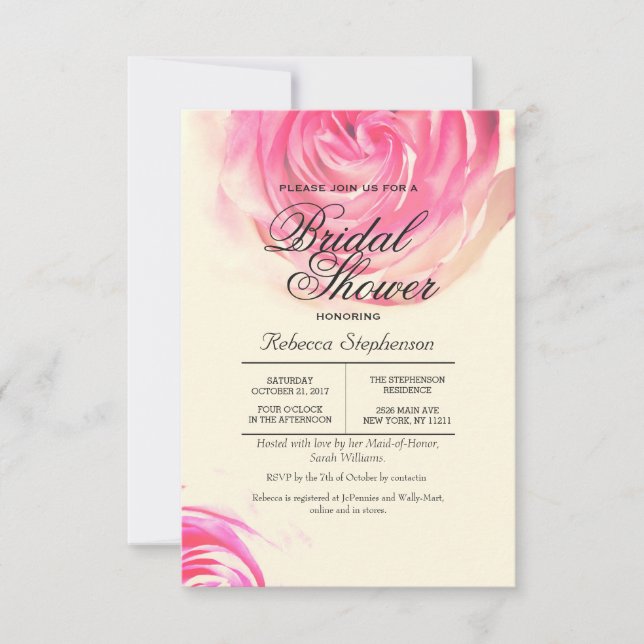 Elegant Pretty Pink Rose Print Invitation (Front)