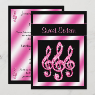 Elegant, Pretty Pink Treble Clefs Sweet 16 Invitation