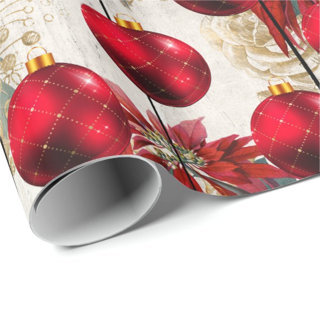 Elegant pretty red Christmas floral pattern Wrapping Paper (Roll Corner)