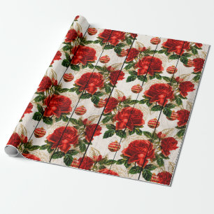 Elegant pretty red Christmas floral pattern Wrapping Paper