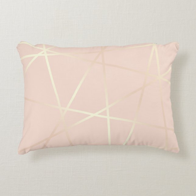 Elegant pretty rose gold & blush pink geometric accent pillow (Front)