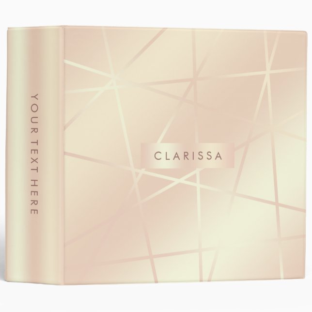 Elegant pretty rose gold & blush pink geometric binder (Front/Spine)