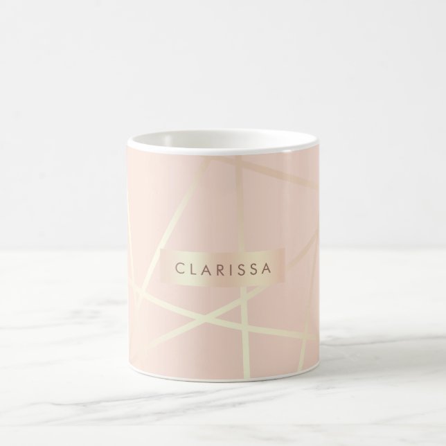 Elegant pretty rose gold & blush pink geometric coffee mug (Center)