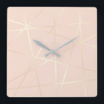 Elegant pretty rose gold & blush pink geometric square wall clock<br><div class="desc">Stylish faux copper rose gold & blush pink geometric pattern.</div>