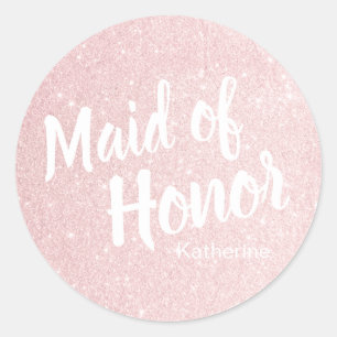 Elegant pretty rose gold glitter maid of honour classic round sticker