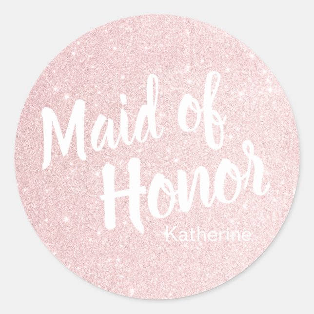 Elegant pretty rose gold glitter maid of honour classic round sticker (Front)