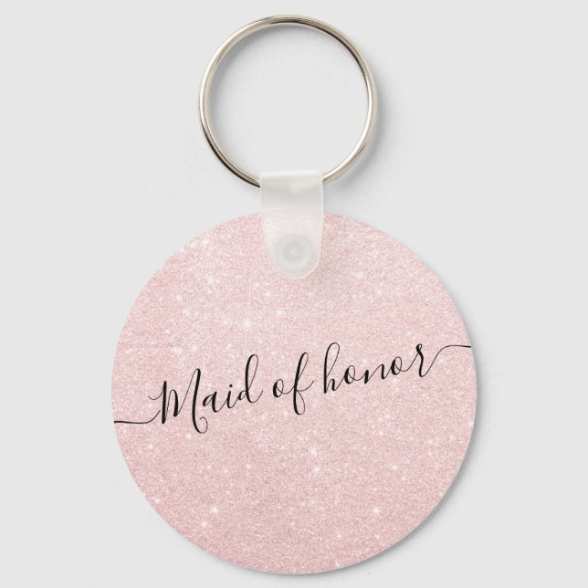 Elegant pretty rose gold glitter maid of honour keychain (Front)