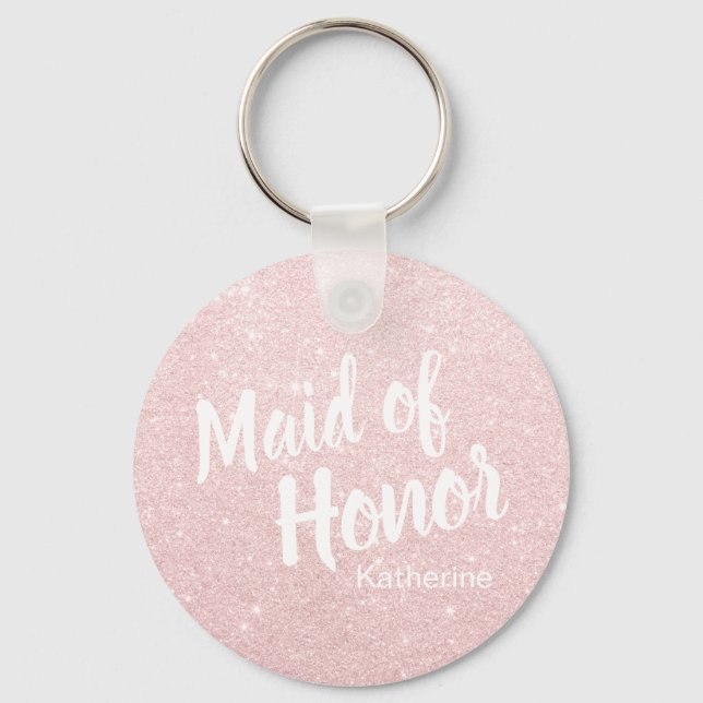 Elegant pretty rose gold glitter maid of honour keychain (Front)