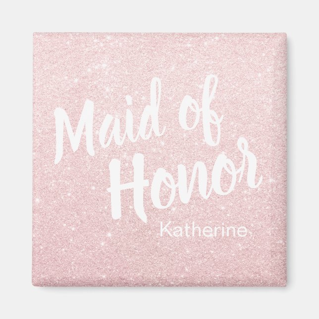 Elegant pretty rose gold glitter maid of honour magnet (Front)