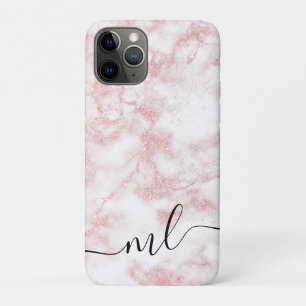 Elegant pretty rose gold glitter white marble iPhone 11 pro case