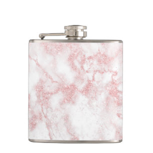 Elegant pretty rose gold glitter white marble hip flask