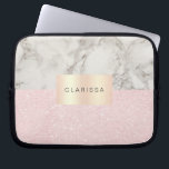 Elegant pretty rose gold glitter & white marble laptop sleeve<br><div class="desc">Stylish faux rose gold glitter & white marble design.</div>