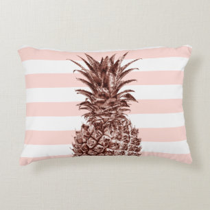 Elegant pretty rose gold pineapple & pink stripe accent pillow