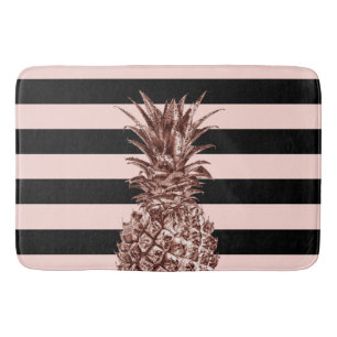 Elegant pretty rose gold pineapple & pink stripe bath mat
