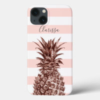 Elegant pretty rose gold pineapple & pink stripe