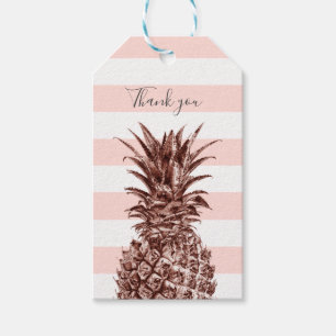 Elegant pretty rose gold pineapple & pink stripe gift tags