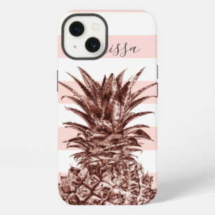 Elegant pretty rose gold pineapple & pink stripe iPhone 13 case