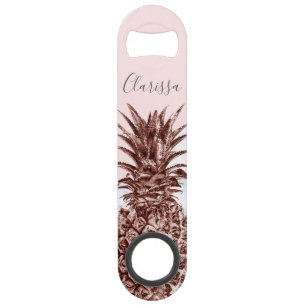 Elegant pretty rose gold pineapple white marble bar key