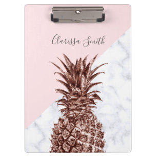 Elegant pretty rose gold pineapple white marble clipboard