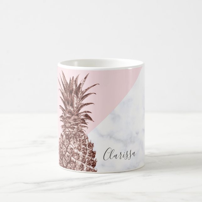 Elegant pretty rose gold pineapple white marble coffee mug (Center)