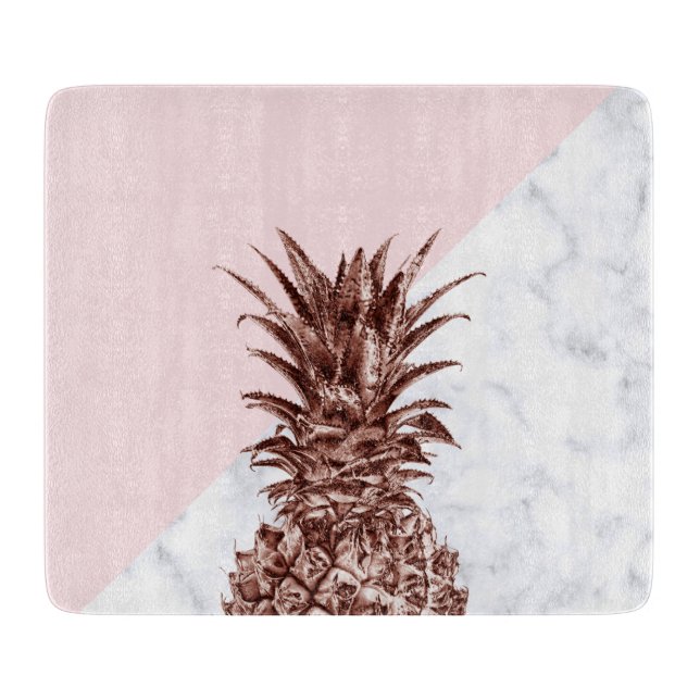 Elegant pretty rose gold pineapple white marble cutting board (Front)