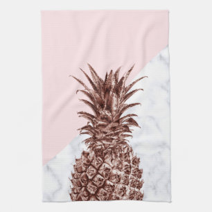 Elegant pretty rose gold pineapple white marble kitchen towel