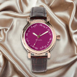 Elegant Pretty Stylish Chic Merry Christmas Watch<br><div class="desc">An elegant and festive wristwatch,  with the words 'Merry & Bright' repeated around the edge in elegant script typography. The text is white,  on a rich blackcurrant magenta face. Personalize this stylish watch with your name or other text for an individual finishing touch.</div>