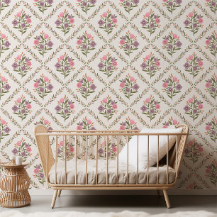Elegant Pretty Vintage Style Wildflower Diamond  Wallpaper