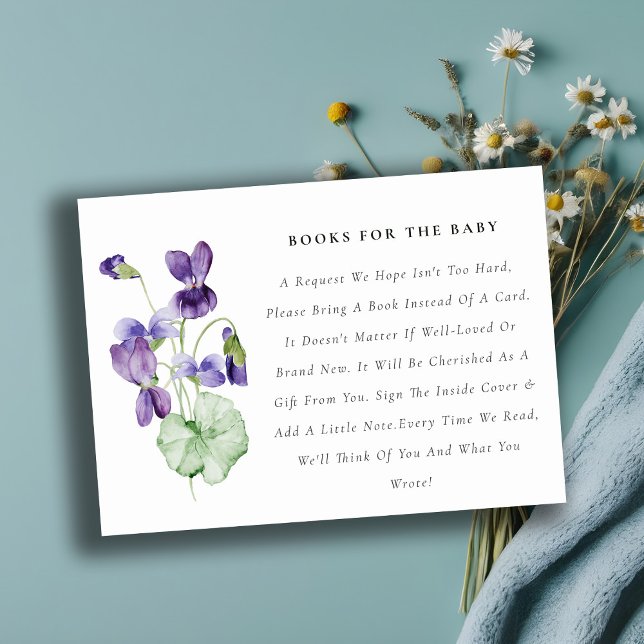 Elegant Pretty Violet Floral Books For Baby Shower Enclosure Card (Creator Uploaded)