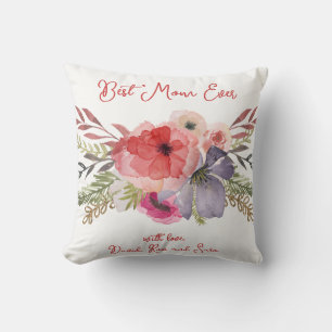 Elegant Pretty Watercolor Florals Mother's Day Throw Pillow