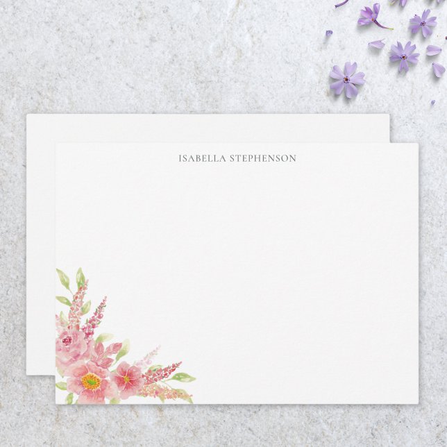 Elegant Pretty Watercolor Pink Floral Personalized Card (Creator Uploaded)