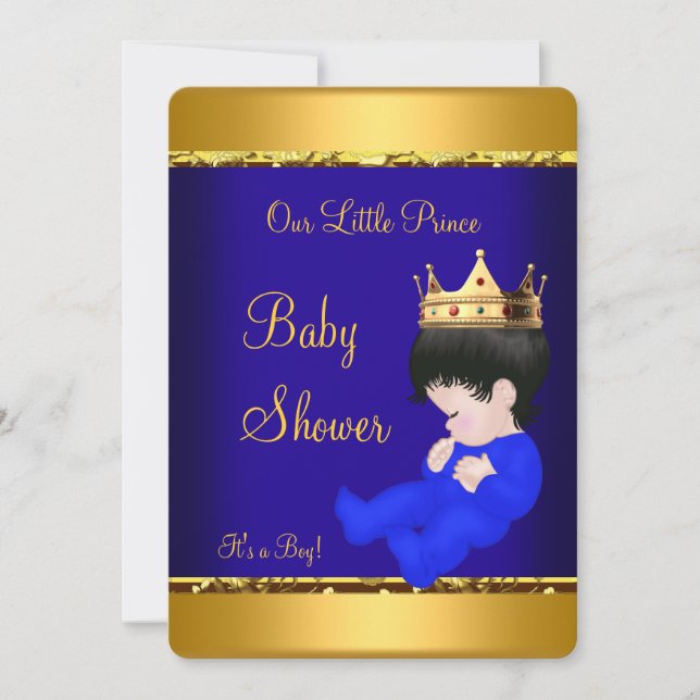 Elegant Prince Baby Shower Royal Blue Gold Boy Invitation (Front)