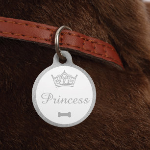 Elegant Princess Crown Silver Dog Bone Pet Tag
