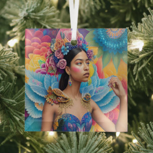 Elegant princess with wings glass ornament