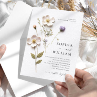 Elegant Print Pressed Pastel Boho Flowers Wedding Invitation