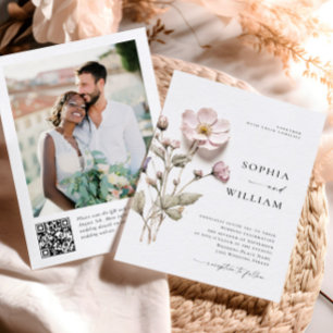 Elegant Print Pressed Pastel Boho Flowers Wedding Invitation