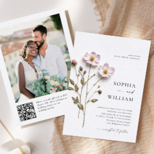 Elegant Print Pressed Pastel Boho Flowers Wedding Invitation