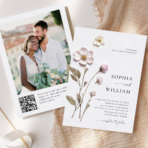 Elegant Print Pressed Pastel Boho Flowers Wedding Invitation