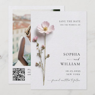 Elegant Print Pressed Pastel Boho Flowers Wedding Save The Date