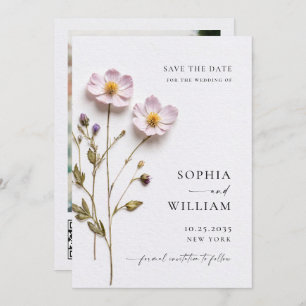Elegant Print Pressed Pastel Boho Flowers Wedding Save The Date