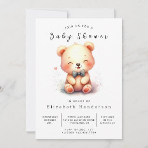 Elegant Printable Bear Baby Shower Invitation